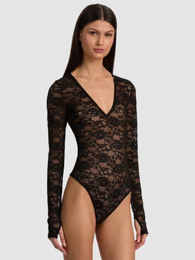 Alice And Olivia Teagan Lace Bodysuit In Black