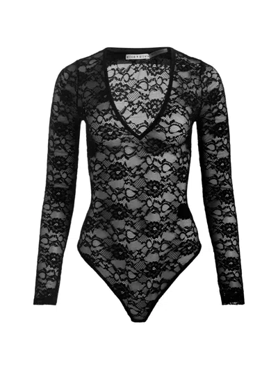 Alice And Olivia Teagan Stretch-lace Bodysuit In Black