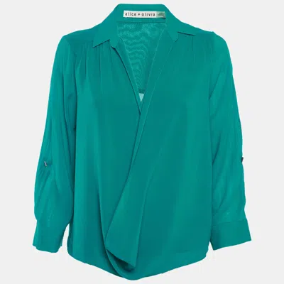 Pre-owned Alice And Olivia Teal Blue Silk Draped Blouse S