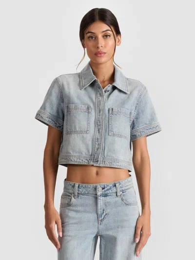 Alice And Olivia Short-sleeve Denim Shirt In Blue