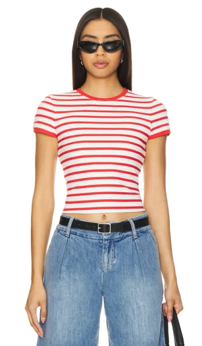 Alice And Olivia Tess Baby Tee In Off White & Bright Ruby Stripe