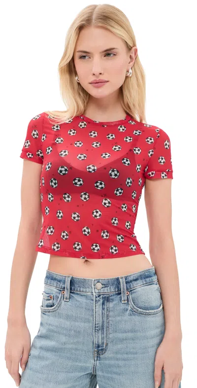 Alice And Olivia Tess Crew Baby Tee Go For Gold Hibiscus In Red