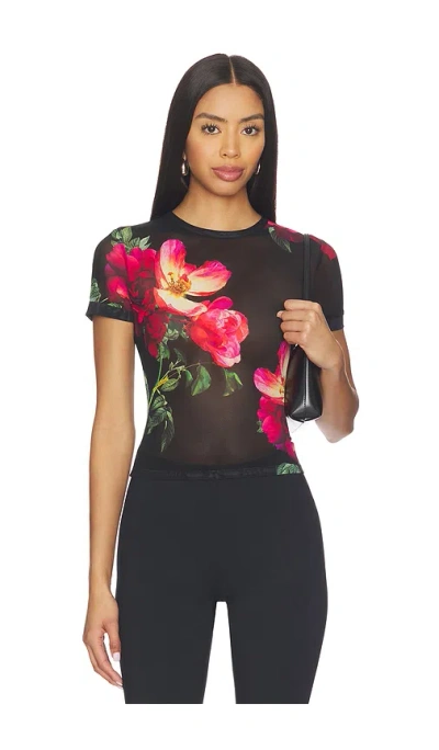 Alice And Olivia Tess Floral Crew-neck T-shirt In Black
