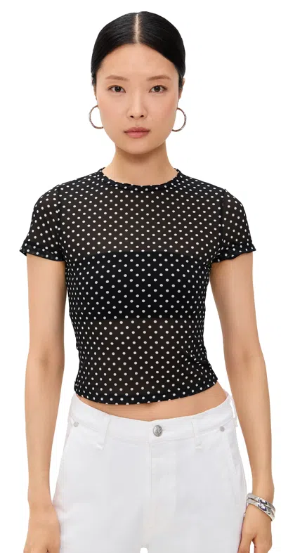 ALICE AND OLIVIA TESS CREW NECK TEE BLACK/OFF WHITE POLKA DOT