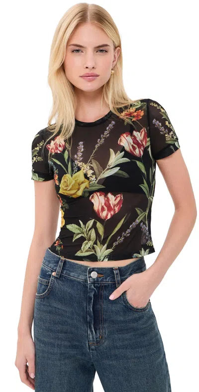 Alice And Olivia Tess Crew Neck Tee Desert Springs Black