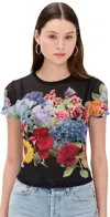 Alice And Olivia Tess Crewneck Mesh Tee In Garden Brunch Black