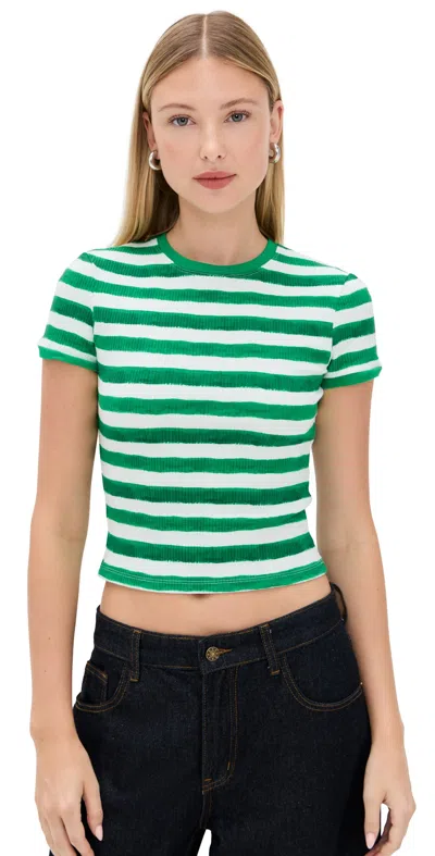 Alice And Olivia Tess Crew Neck Tee Painted Stripe Lt Emerald