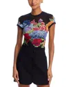 Alice And Olivia Tess Crewneck Mesh Tee In Garden Brunch Black