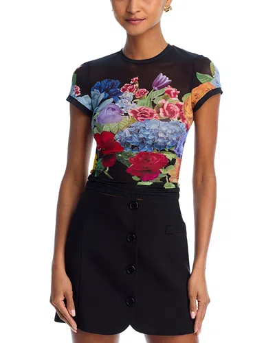 Alice And Olivia Tess Crewneck Mesh Tee In Garden Brunch Black
