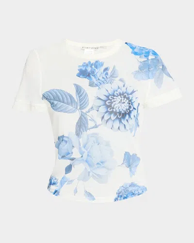 Alice And Olivia Tess Crewneck Tee In White