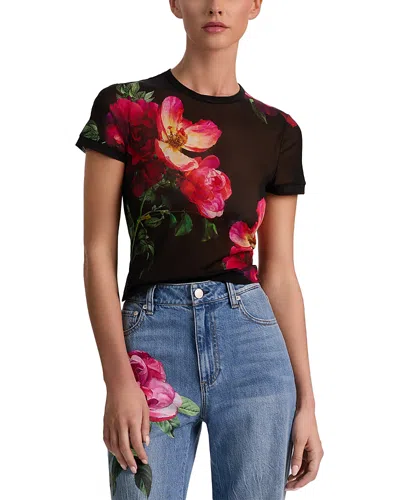 Alice And Olivia Tess Floral Crew-neck T-shirt In Black