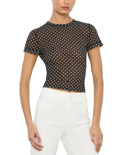 Alice And Olivia Tess Crewneck Tee In Black With White Dots