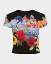 Alice And Olivia Tess Crewneck Mesh Tee In Garden Brunch Black
