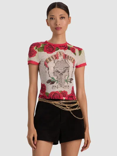 Alice And Olivia Tess Embellished Tee In Multi