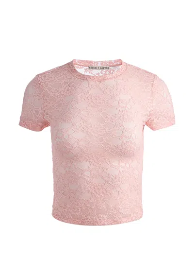 Alice And Olivia Tess Lace Crew-neck T-shirt In Pink