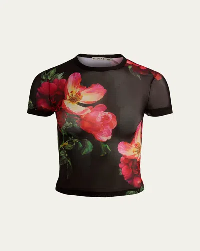 Alice And Olivia Tess Floral Crew-neck T-shirt In Black