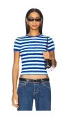 Alice And Olivia Tess Striped Ribbed Cotton-blend Top In Blue