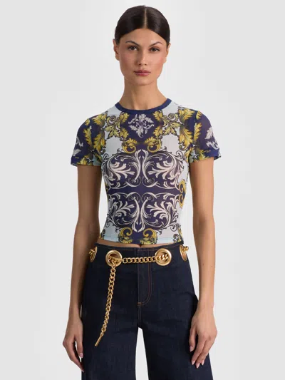 Alice And Olivia Tess Mesh Tee Antique Scroll In Blue