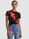 Alice And Olivia Tess Crew Neck Tee In Black