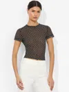 Alice And Olivia Tess Crewneck Tee In Black/off White Polka Dot