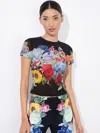 Alice And Olivia Tess Crewneck Mesh Tee In Garden Brunch Black