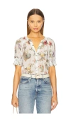 Alice And Olivia Alice + Olivia Thalia Floral Cotton & Silk Button-up Top In Ivory