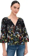 Alice And Olivia Thalia Button Down Blouse Social Hour Black In Multi