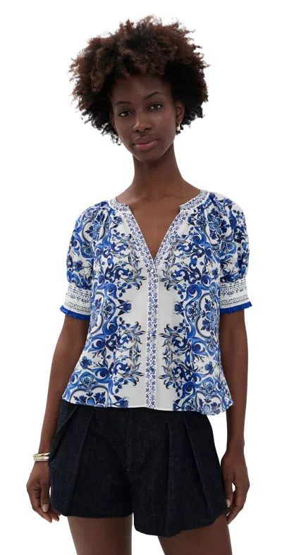 Alice And Olivia Thalia Button Down Blouse Solstice In Blue
