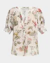 Alice And Olivia Alice + Olivia Thalia Floral Cotton & Silk Button-up Top In Sweet Nothings