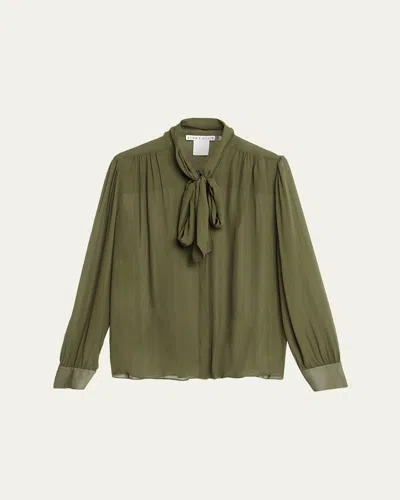 Alice And Olivia Thayer Tie-neck Sheer Blouse In Green