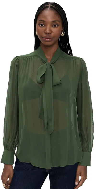 Alice And Olivia Thayer Tie Neck Slouchy Blouse Dark Olive In Green