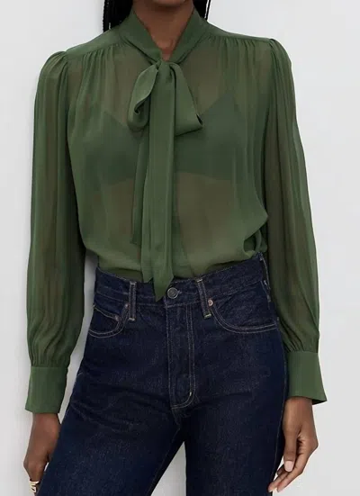 Alice And Olivia Thayer Tie Neck Slouchy Blouse In Dark Olive In Green