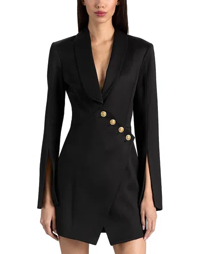 Alice And Olivia The Sculpt Wool Blend Asymmetrical Blazer Dress In Black