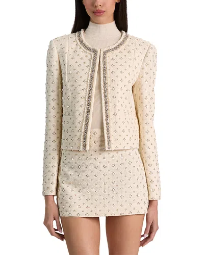 Alice And Olivia Thomasina Cropped Embellished Jacket In Vanilla
