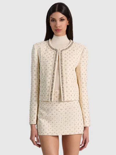 Alice And Olivia Thomasina Embellished Tweed Jacket In Transparent