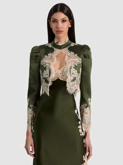 Alice And Olivia Thomasina Lace Cropped Jacket In Green