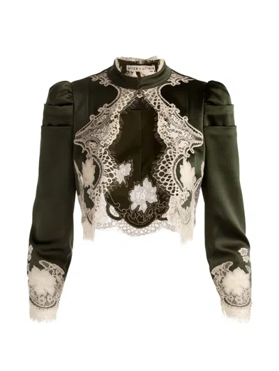 Alice And Olivia Thomasina Lace-trim Jacket In Green