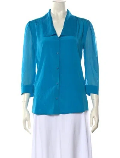 Pre-owned Alice And Olivia Three-quarter Sleeve Blouse In Blue