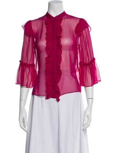 Pre-owned Alice And Olivia Three-quarter Sleeve Blouse In Burgundy
