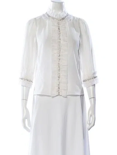 Pre-owned Alice And Olivia Three-quarter Sleeve Blouse In White