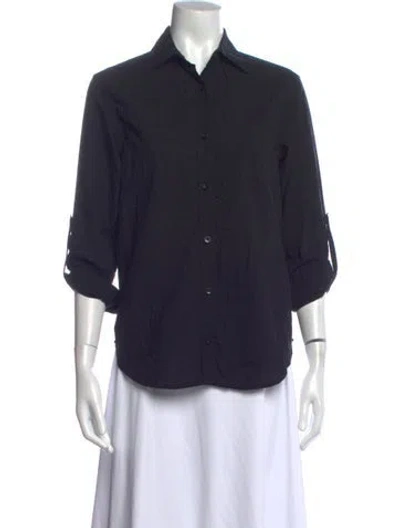 Pre-owned Alice And Olivia Three-quarter Sleeve Button-up Top In Blue