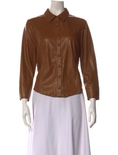 Pre-owned Alice And Olivia Three-quarter Sleeve Button-up Top In Brown
