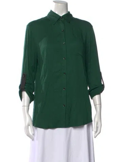 Pre-owned Alice And Olivia Three-quarter Sleeve Button-up Top In Green