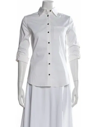 Pre-owned Alice And Olivia Three-quarter Sleeve Button-up Top In White
