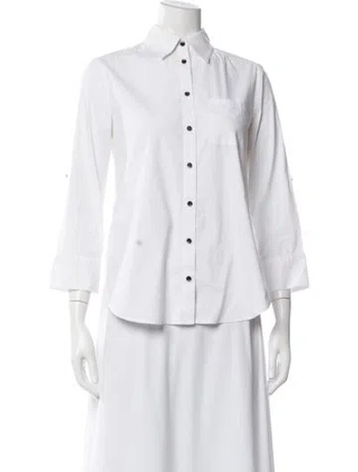 Pre-owned Alice And Olivia Three-quarter Sleeve Button-up Top In White