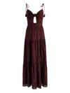 Alice And Olivia Minka Tie-front Embroidered Maxi Day Dress In Brown