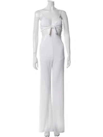 Pre-owned Alice And Olivia Tie Neck Jumpsuit In White