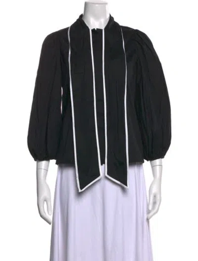 Pre-owned Alice And Olivia Tie Neck Long Sleeve Blouse In Black