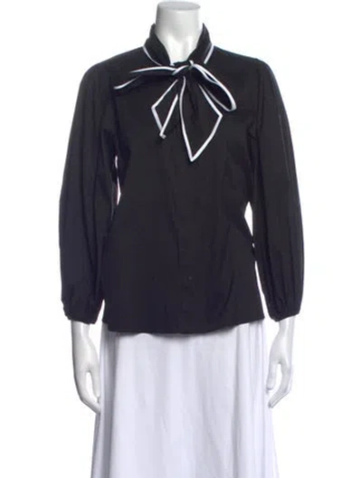 Pre-owned Alice And Olivia Tie Neck Long Sleeve Blouse In Black