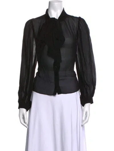 Pre-owned Alice And Olivia Tie Neck Long Sleeve Blouse In Black